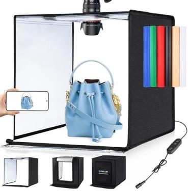 Imagem de Caixa de fotos, PULUZ 61 cm x 61 cm, caixa de luz de estúdio fotográfico para fotografia, portátil, grande caixa de luz, kit de cabine fotográfica com 6 cores - 120 contas de LED reguláveis,