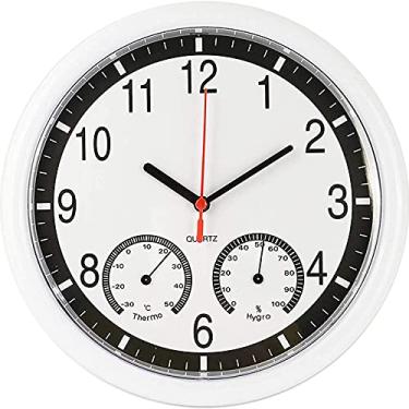 Imagem de ZJYWMM Relógio de jardim à prova de intempéries ao ar livre, relógio de parede grande de 25 cm com termômetro higrômetro, relógio ao ar livre, relógio de parede de quartzo silencioso operado por