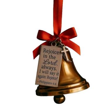 Imagem de Enfeites de Natal religiosos com versículos da Bíblia, decoração de sino cristão com laço para árvore, decoração de férias para casa de fazenda, manto, jardim, parede, janela