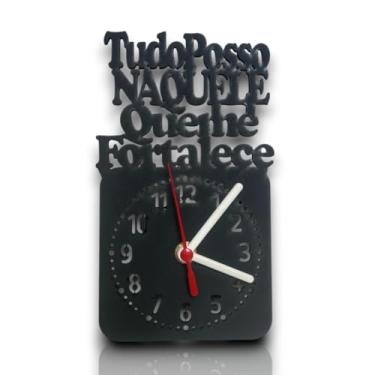 Imagem de Relógio de Parede Moderno Deus é Bom o Tempo Todo MDF Decoração Sala Quarto Cozinha Lazer (Branco,Relógio Tudo Posso)