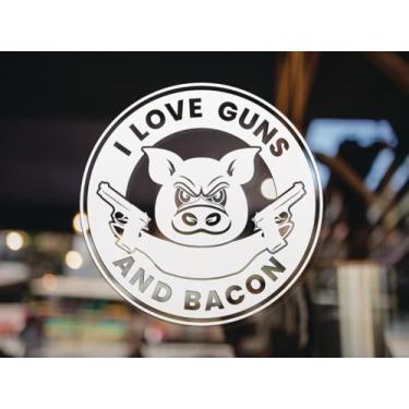 Imagem de eDesign Adesivo de vinil transparente I Love Guns and Bacon - 10 cm - adesivo de vinil premium transparente para carros, caminhões, laptops, cofres de armas, refrigeradores e mais - à prova de