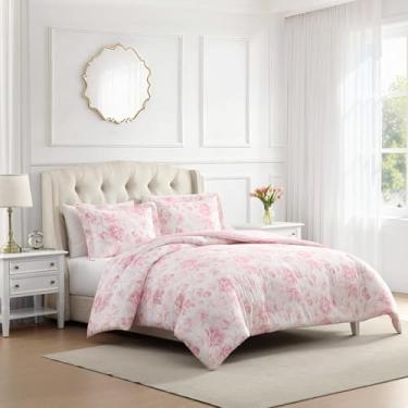 Imagem de Laura Ashley - Conjunto de edredom solteiro, 100% algodão macio com sensação texturizada, roupa de cama floral para conforto durante todo o ano, conjunto de cama de 2 peças com fronha combinando (Anja