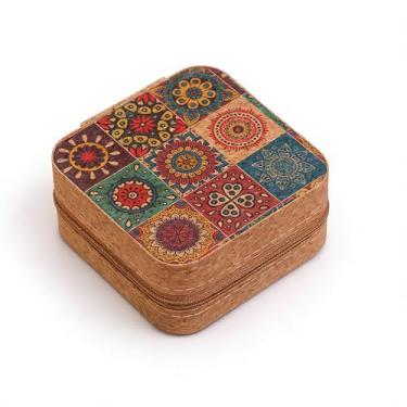 Imagem de Caixa organizadora de joias de viagem pequena com estampa retrô, mini armazenamento de couro PU portátil para anéis, brincos, colares, pulseiras, presente para mulheres (4)