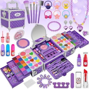 Imagem de Kit de maquiagem Kuovei 99 unidades para meninas com espelho, laços de