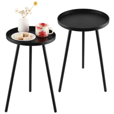 Imagem de Mesa lateral externa de 31 cm, mesas redondas para uso externo, mesa de centro pequena, mesa de canto moderna de metal para varanda para varanda, interior, quarto, sala de estar, espaços pequenos