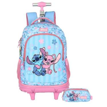 Imagem de Kit Lilo Stitch Mochila 2Em1 Rodas Costas + Estojo Triplo - Luxcel