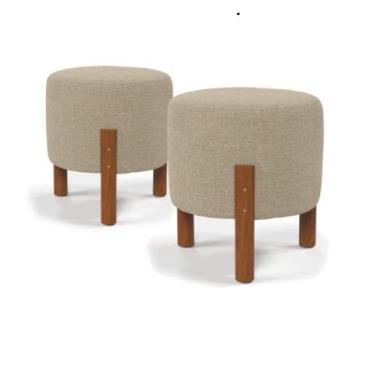 Imagem de Kit Puff Banqueta Decorativo Domus Redondo - Cal Móveis, Bege