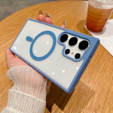 Imagem de Capa transparente magnética para celular Samsung Galaxy S25 S24 Fe S23 S22 Ultra Plus S23fe com carregamento sem fio (para S25 Edge/Azul Celeste)