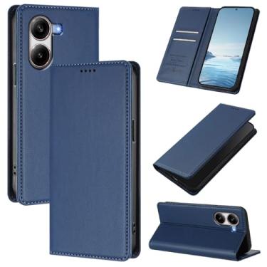 Imagem de Capa carteira fina para Xiaomi Poco X7 Pro 5G com capa flip magnética, compartimentos para cartões e suporte, bloqueio RFID, compatível com carregamento sem fio, capa protetora à prova de choque (azul