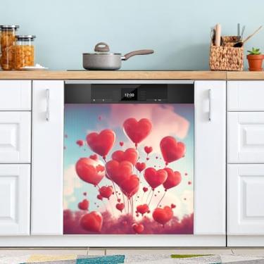 Imagem de ATTX Capa magnética para lava-louças Red Hearts | Adesivo decorativo de eletrodomésticos de 58 x 66 cm para armários domésticos e eletrodomésticos #11