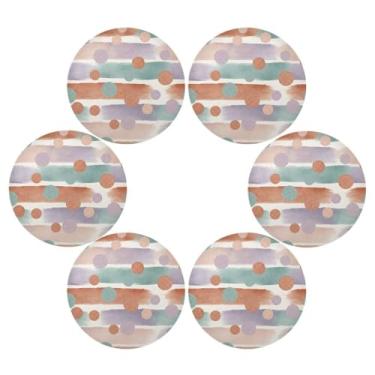 Imagem de Wassud Jogo americano conjunto de 6 tapetes redondos com pinceladas para cozinha e jantar tapetes laváveis resistentes ao calor para decoração de mesa 39 cm