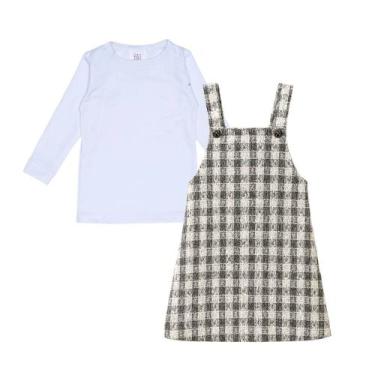 Imagem de Kit Salopete Xadrez + Blusa Branca Térmica Infantil - Fofotinhos, Pret