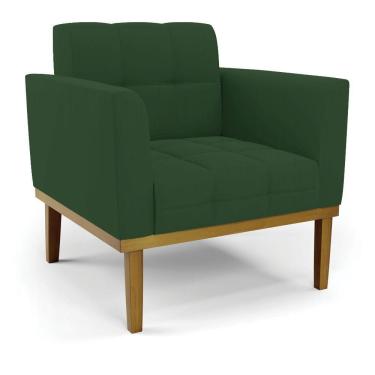 Imagem de Poltrona Base De Madeira Fixa Castanho Elisa Veludo Verde D03 - D'rossi