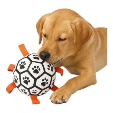 Imagem de Brinquedo Bola de Futebol para Cachorro com Alças Mordedor Interativo para Cães Médios e Grandes Resistente