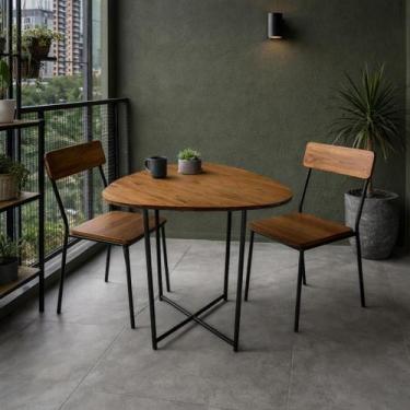 Imagem de Mesa De Jantar Para Cadeiras Modelo Estilo Industrial Tampo de Madeira