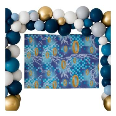 Imagem de Painel TNT Festa Argola Decoração azul aniversário 1,40x1m - Super