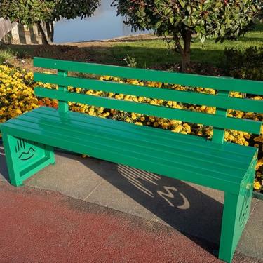 Imagem de Banco de jardim de pátio externo de metal, parque de namoradeira resistente com encosto, banco de parque ao ar livre para todos os climas, assento de ripas, banco de metal para jardim, varanda