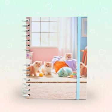 Imagem de Caderno A5 com Elástico Capa Dura - 96 folhas Capa Gatinhos Fofos Kawaii - estilo agenda permanente