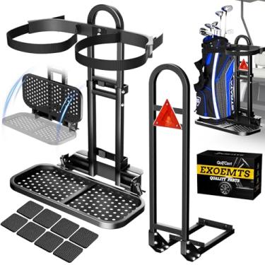 Imagem de Conjunto universal de suporte para carrinho de golfe e barra de apoio, suporte de bolsa de banco traseiro dobrável para carrinho de golfe e barra de segurança para carro clube EZGO Yamaha com pedal de