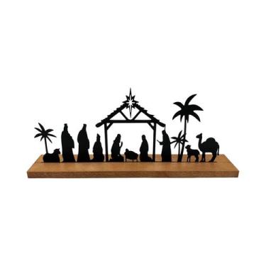 Imagem de Cena De Natal Em Metal Preto Com Base De Madeira, Decorações De Mesa D