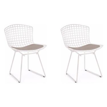 Imagem de Kit 2 Cadeiras Bertoia Branca Com Assento Bege