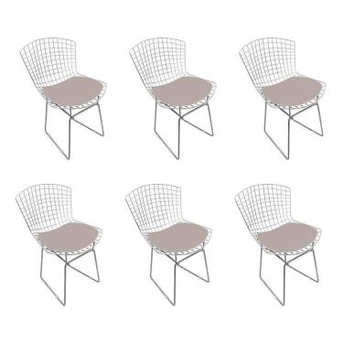 Imagem de Kit 6 Cadeiras Bertoia Cromada Com Assento Sintético Bege