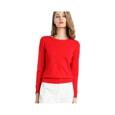 Imagem de Suéter Feminino De Tamanho Grande, Slim, Gola O, Em Mistura De Lã Cash