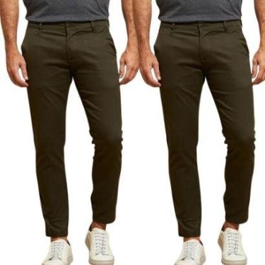 Imagem de Kit 2 Calças de Sarja Chino Com Bolso Traseiro Embutido Alfaiataria-Masculino