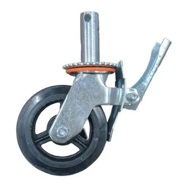 Imagem de Rodízio Giratório Roda Metálica Borracha Andaime 6" Trava Freio 400 kg
