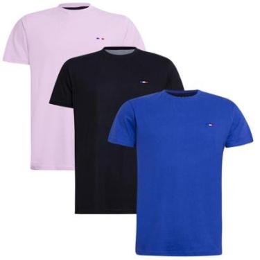 Imagem de Kit 3 Camisetas Básicas Masculina Premium no Estilo Clássico Bordado França Royal Preto Rosa-Masculino