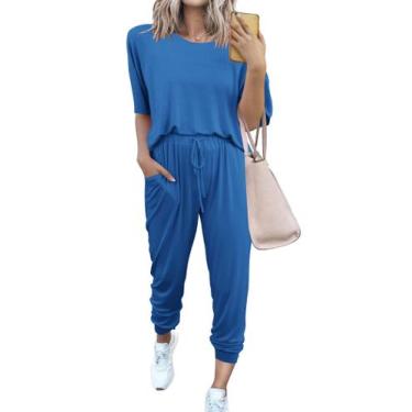 Imagem de Conjunto de Moletom PRETTYGARDEN 2025 Dois Peças Lounge Azul XXL