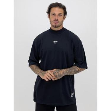 Imagem de Camiseta Oversized Gola Alta Borracha Triangulo Black White Streetwear Confortavel Masculina Preto-Masculino