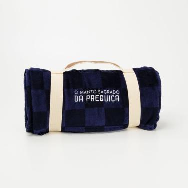 Imagem de Manta Quadriculada Preguiça Solteiro 100% Poliéster Fleece Macio Aconchegante Azul Preto Xadrez