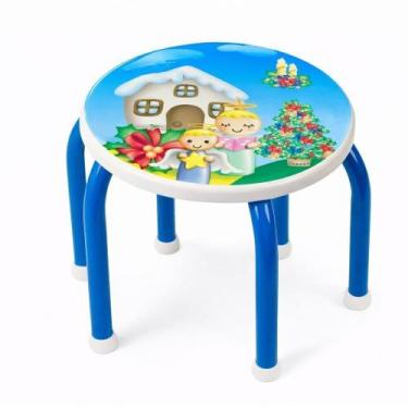 Imagem de Banquinho Infantil Reforçado Azul Para Estudos Lanche Conforto Seguran