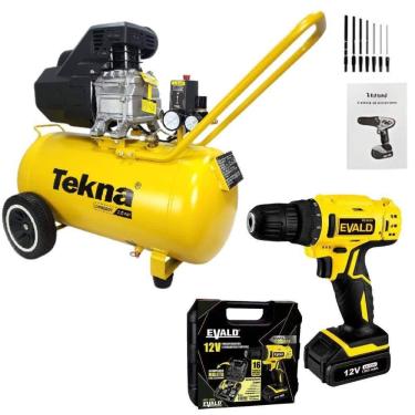 Imagem de Compressor de Ar 2,5HP 43L 127V com Parafusadeira 12V Bivolt com Kit 13 Peças TEKNA EVALD