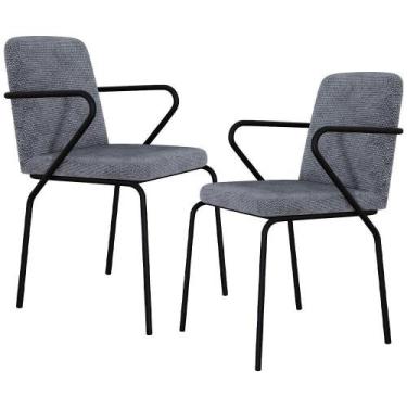 Imagem de Kit 02 Cadeiras Estofada Para Sala De Jantar Com Braço Loft Preto C01 