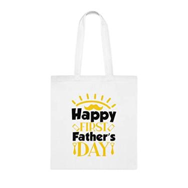 Imagem de Sacola Happy First Father's Day, para pais, bolsa de ombro para pais, bolsas reutilizáveis para pais, presente para pais da filha, filho e filhos s, Branco