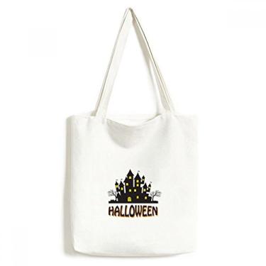 Imagem de Bolsa de lona Happy Halloween Castelo de terror bolsa de compras casual bolsa de mão