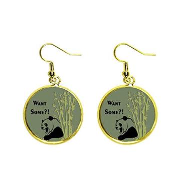 Imagem de China Chengdu Panda Food Bamboo Ear Pendente Golden Drop Brinco Joia Feminina