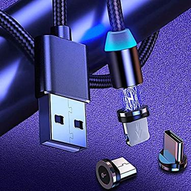 Imagem de Cabo Carregador Magnético Para Celular 3 Em 1 USB Para Iphone, Samgung, Motorola - Micro USB Tipo-C e Lightning