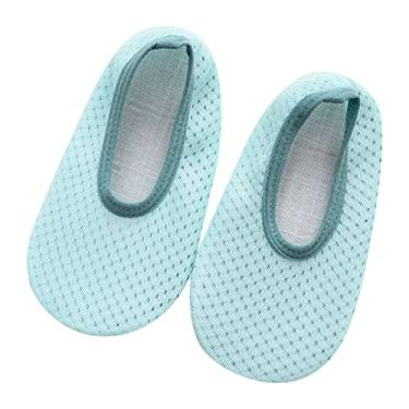 Imagem de Meias infantis para meninos e meninas meias de malha respirável meias de chão meias antiderrapantes sapatos bonitos de desenho animado (azul, P infantil)