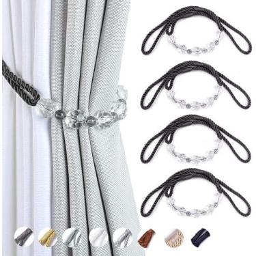 Imagem de Corda De Clipes De Amarras De Cortina, Pacote De 4 Amarras De Cortina Com Cortinas Decorativas Com Contas De Cristal Retenções De Corda De Cortina Feita À Mão,Carvão,incomparable13
