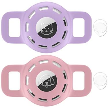 Imagem de Suporte de coleira Airtag para coleira de gato da Apple Airtag dentro de 1,27 cm, suporte de coleira para cães Airtag, pacote com 2 capas de silicone para coleira de gato da Apple Air Tag e 2 pacotes de protetores de capa Airtag