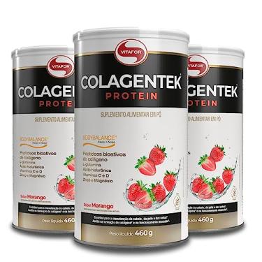 Imagem de Kit 3 Colagentek Protein Vitafor Morango 460g