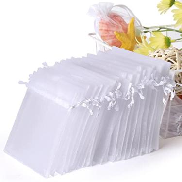 Imagem de WenTao 100PCS 4x6" (10x15cm) Sheer Organza Bags, White Wedding Favour Bags with Drawstring, Premium Jewellery Pouches Party Festival Gift Bags Candy Bags