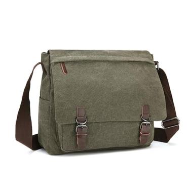 Imagem de Jueshanzj Bolsa de lona masculina e feminina bolsa transversal de ombro bolsa de computador de negócios, Verde militar, Large