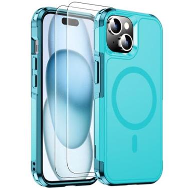 Imagem de MOZOTER Capa para iPhone 15 com [2 películas de vidro], [3,5 m, à prova de choque, compatível com Magsafe] [resistente] capa de telefone para iPhone 15, 6,1 polegadas, azul claro