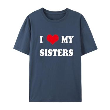 Imagem de Camiseta de manga curta unissex I Love My Sisters - Camiseta combinando para a família, Azul marinho, 5G
