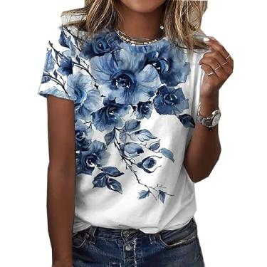 Imagem de Camiseta feminina floral com estampa de flores silvestres para amantes de plantas, flores vintage, manga curta, Branco - C, XXG