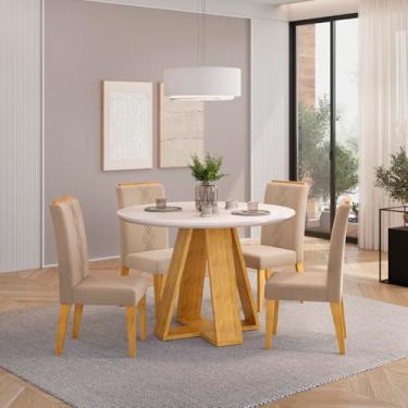 Imagem de Conjunto Sala de Jantar 4 Cadeiras Tampo Redondo Dj Móveis Kiara Cedro Yasmin Veludo Kraft